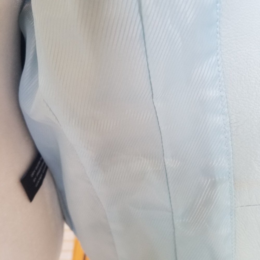 Light Blue Leather Zip Front Blazer Jacket - Picture 8 of 10
